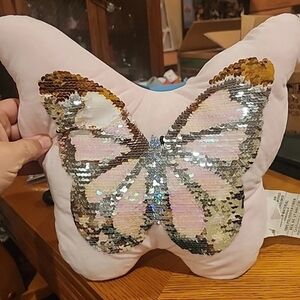 Sequin Butterfly Pillow - Pink and Gold